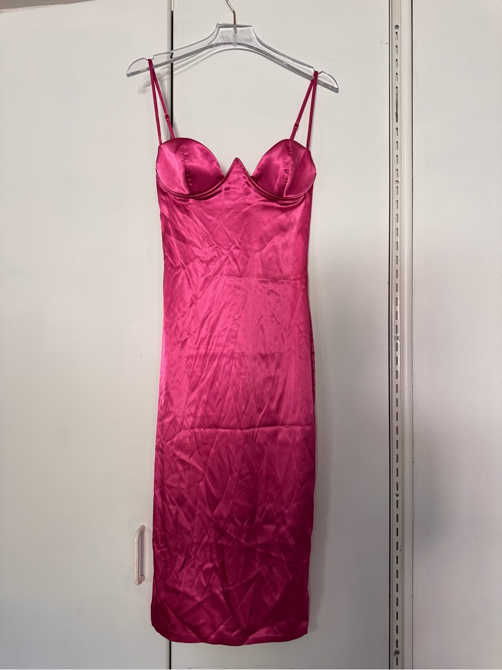 Meshki Hot Pink Satin Underwire Midi Slip Dress